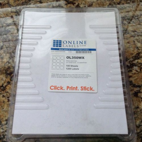 100 Sheets 1200 Labels 2.5&#034; Circles White Laser/ Inkjet BRAND NEW!!!