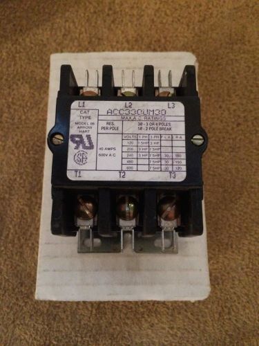 Arrow Hart ACC330UM30 Magnetic Contactor 30a, 3p, 208.230 v coil  HVAC