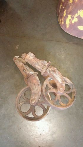 Two Vintage Antique Industrial Factory Railroad Cart Cast Iron Wheels..