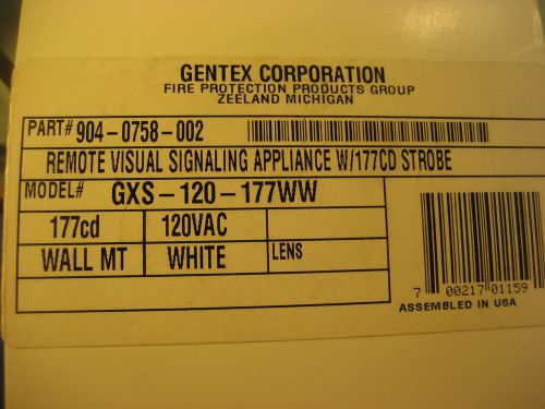 Gentex  GXS-120-177WW  Visual  Signal  Strobe--NIB