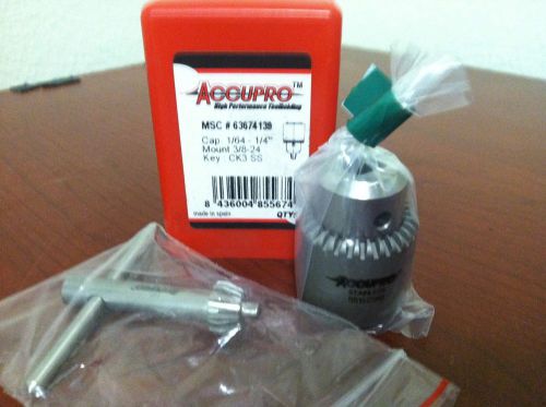 Accupro 1/64-1/4&#034; x 3/8&#034;-24 CK3SS Plain Bearing Threaded Mount Drill Chuck