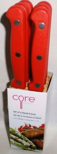 Core kitchen  set of 6 steak knives with wood block  red for sale