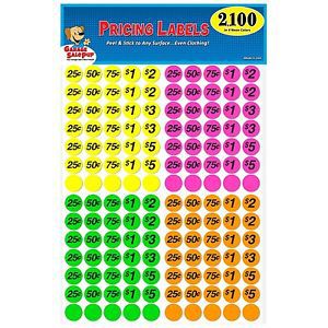 Garage Sale Pup Preprinted Pricing Labels Bright Neon Multicolored: Yellow/Pi...