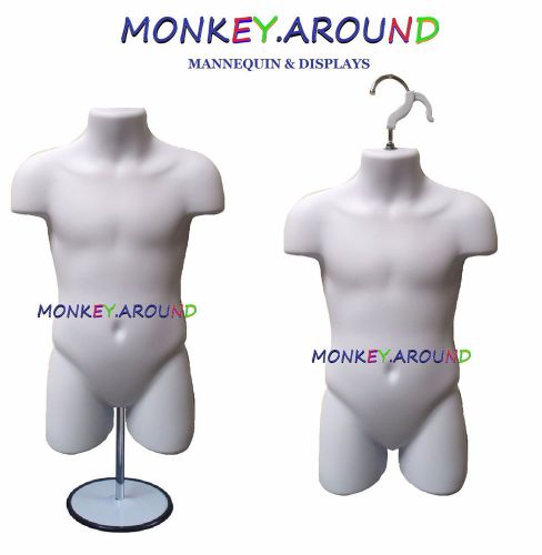 1 Mannequin,Child White Dress Body Form +1 Hook +1 Stand-Display Girl/Boy Shirts