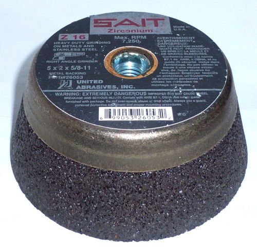 SAIT Z16 ZIRCONIUM GRINDING CUP STONE w BACK 5&#034;x2&#034;x5/8&#034;-11 Metal/Stainless 26053