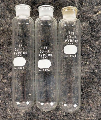 Lot of 3 Pyrex 50ml Centrifuge Tubes 8424-50 Heavy Duty Round Bottom Glass