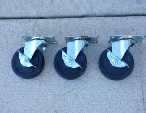 3 Locking Swivel Casters. 4 Inch Wheel. 4 Hole Mount Bracket. New, Never Used.