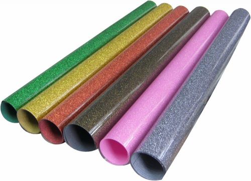 Glitter siser 6 colors  heat transfer press vinyl kit for fabrics 20&#034; x 12&#034; each for sale