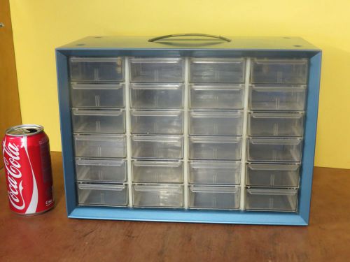 Vintage blue 24 drawer akro mils small parts metal storage organizer sewing for sale