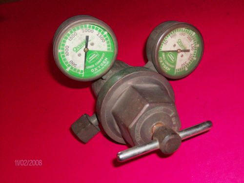 Lg. Brass OXYGEN PRESSURE REGULATOR &amp; GAUGES-Oxweld type &#034;R-64&#034;-Linde Gage-Gas