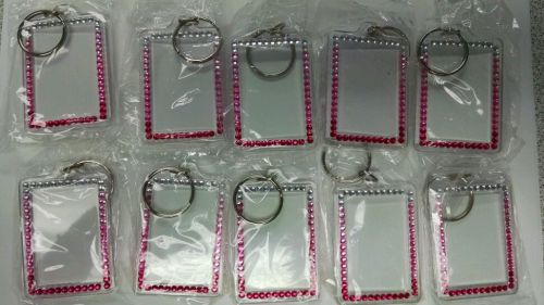 10 Make your own PHOTO KEY CHAIN fast easy Light Dark Pink sparkling rhinestones