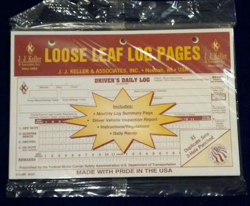 25-Packs J.J. Keller Loose Leaf Daily Log Pages 31 Duplicate Sets 3-Hole Punched