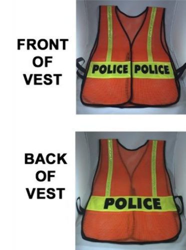 Police officer orange reflective traffic safety vest hi-viz yellow stripes for sale