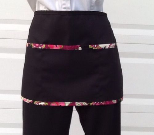 BLACK Trim 3 POCKET WAITRESS WAIST APRON BAR CAFE SERVERS Resturant -USA