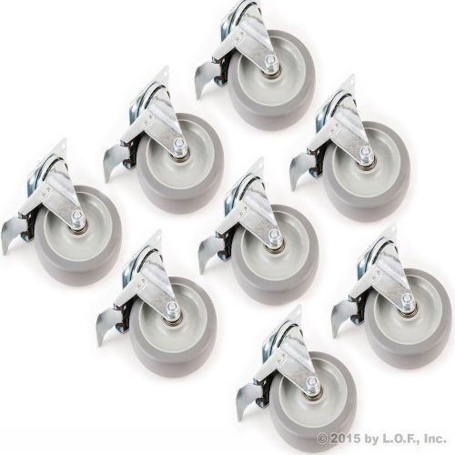 8 heavy duty caster set 5&#034; wheels all swivel all brake casters non skid no mark for sale