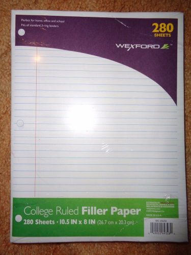 NEW! Wexford Filler Paper - College Ruled - 280 Sheets - 10.5&#034; x 8&#034;