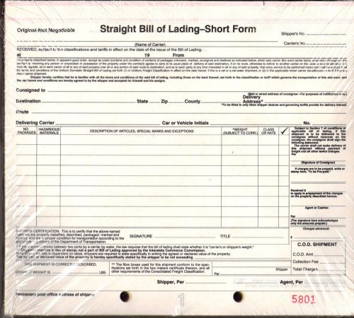 Straight Bill of Lading Short Form Sealed Package of 100 aka Joe Clears Shelf