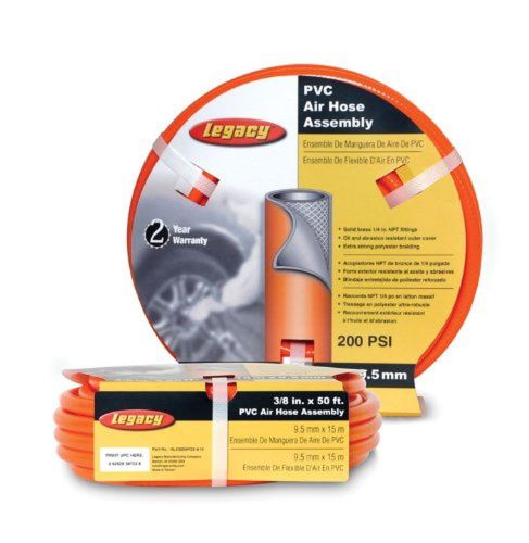 Legacy hl2385fo2-a02 3/8 id x 50 orange pvc air hose 1/4 ends legacy for sale