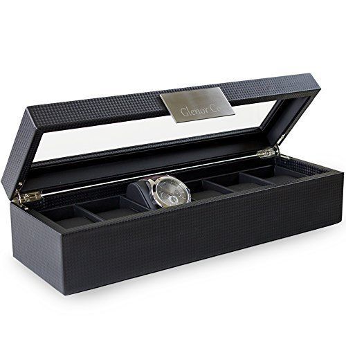 Watch Box for Men - 6 Slot Luxury Carbon Fiber Design Mens Display Case Large...