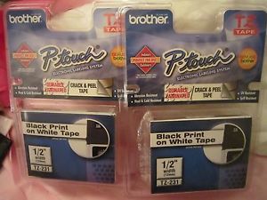 2 GENUINE Brother TZe-231 P-Touch Label Tape TZ231 1/2&#034; Black/White TZ 231