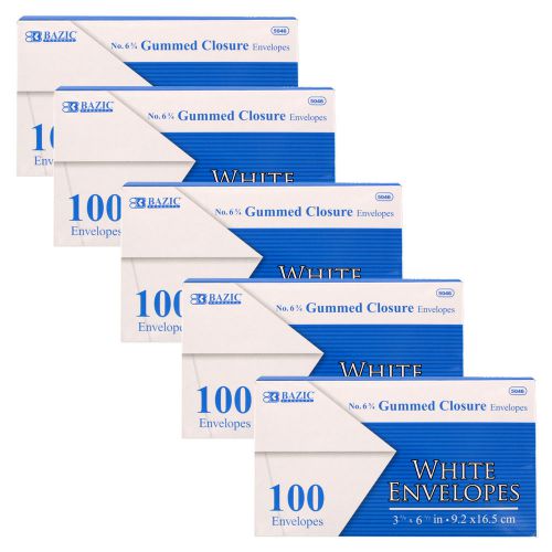 Bazic #6 3/4 Gummed Closure White Mailing Envelopes, 3 5/8 x 6 1/2, Pack of 500