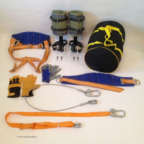 Tree Climbing Spike Set Spurs 2Safety Lanyard Saddle Safety Belt Gloves Bag NEW