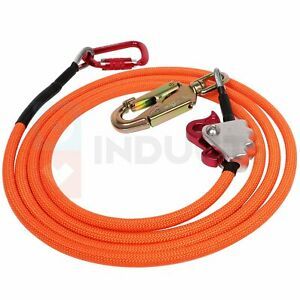 Orange 5/8&#034; x 12&#039; Steel Core Lanyard Flip line Carabiner Grab Swivel Snap Climb