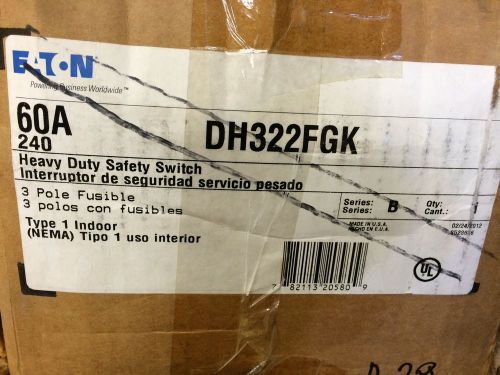 NEW CUTLER HAMMER DISCONNECT SWITCH DH322FGK 3P NEMA 1 240V 60A FUSIBLE