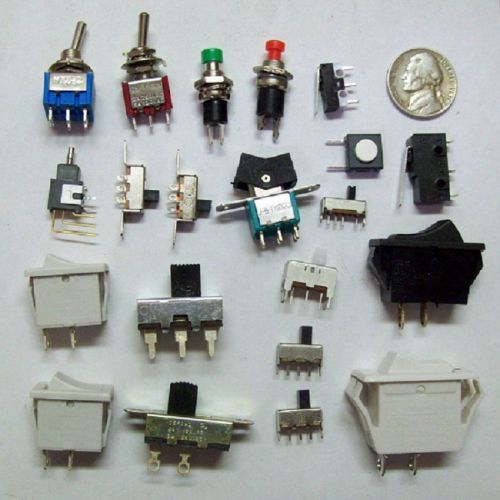 SWITCH ASSORTMENT. 20 Pcs. Various Toggle, Slide, Pushbutton, Rocker, Lever. #16