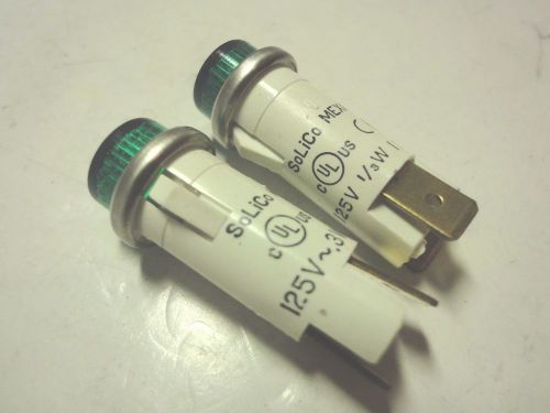 Solico 125V 1/3W Green Round Indicator Light Lot of 2 (Pcs)