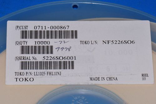 190-PCS IND CHIP MULTI-LAYER 10NH 5% 100MHZ 9Q-FACTOR 400MA 0402 LL1005-FHL10NJ