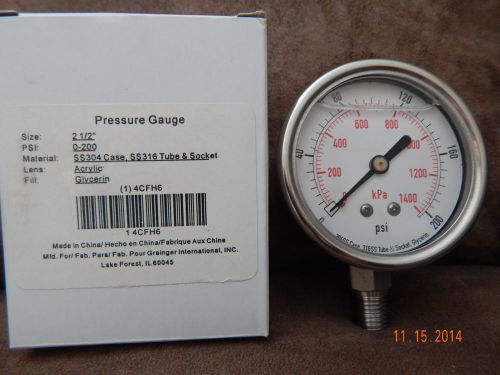 SS LIQUID FILLED 2-1/2&#034; GAUGE 0-200