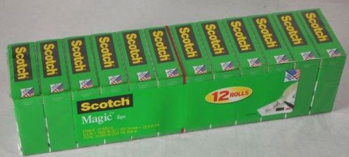 12 Rolls Scotch Invisible Magic Tape, 3/4&#034; x 1000&#034; Per Roll, Photo Safe