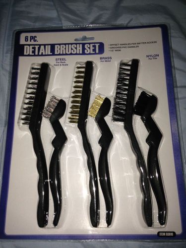 6 Piece Detail Wire Brush Set Nylon, Brass, and Steel