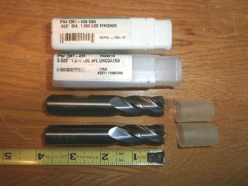 2 SOLID CARBIDE end mills. .625 DIA. 1.500 LOC 4 FLUTES. No radius. see pics.