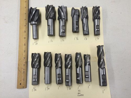 LOT OF (3) HSS END MILLS, 1&#034; - 1 5/8&#034; DIAMETER, 3/4&#034;-1&#034; SHANK,