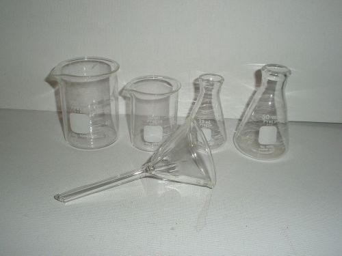 Chemistry Glassware - Pyrex Beakers, Flasks And Funnel