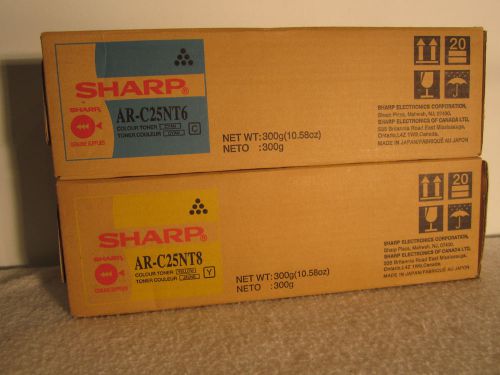 LOT OF TWO GENUINE SHARP CYAN AR-C25NT6  YELLOW AR-C25NT8 TONER SET