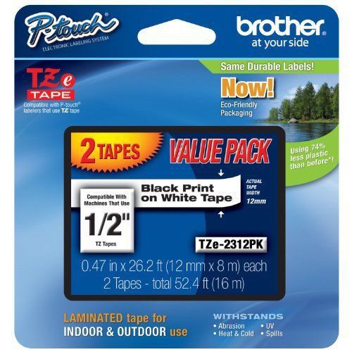 Brother tzE2312pk P-Touch Tz231K Label Tape, Black On White (BRTTZ2312PK)