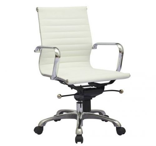 Modern design ribbed mid back synthetic leather office chair - white for sale