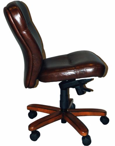 Genuine Brown Leather Armless Office Desk Chair