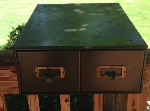 2 Drawer Metal Card Catalog File Cabinet Vintage Industrial Storage