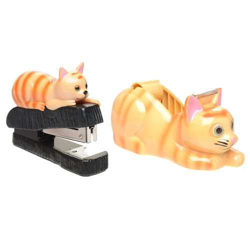 Tabby cat stapler and tape dispenser set for sale