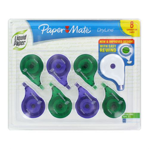 Paper Mate Liquid Paper Dryline Correction Tape, White, 39.4 Feet, 8/Pack