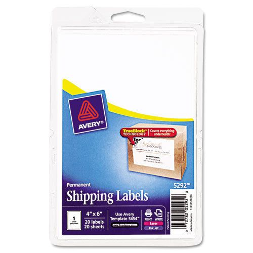 Laser/inkjet shipping labels w/trueblock technology, 4 x 6, white, 20/pk for sale