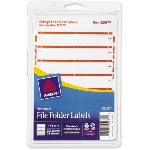 Avery Filing Label - 0.69&#034; W x 3.44&#034; L - 252 / Pack - 7/Sheet- Orange