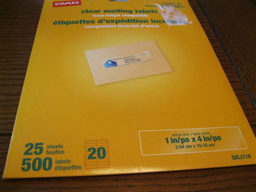 Address Mailing Staples Laser+Inkjet  500 Clear Labels SICJ110 Avery 5661 18661