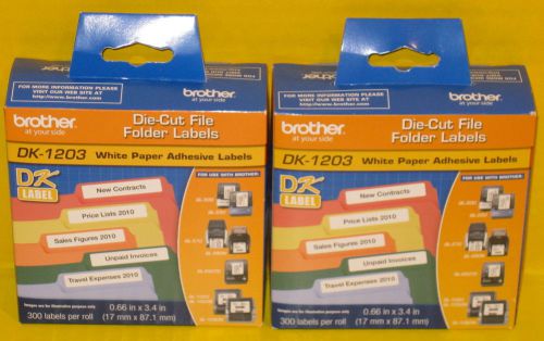 2 packs of brother dk-1203 white paper adhesive labels - (300 labels / pack) new for sale