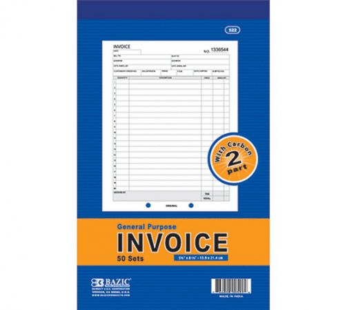 BAZIC 50 Sets 5 9/16&#034; X 8 7/16&#034; 2-Part Invoice w/ Carbon, Case of 12