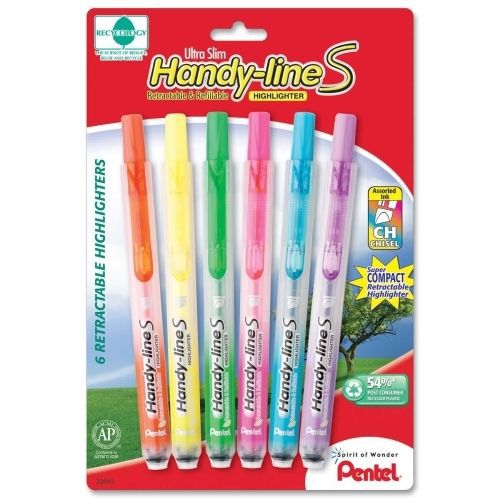 Pentel Ultra Slim Handy-lineS Highlighters, Chisel Tip, Assorted Ink, 6/Pack